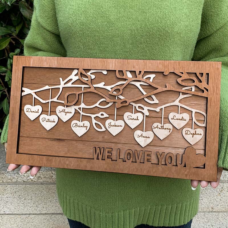 Albero genealogico personalizzato in legno con nome inciso per la decorazione della parete di casa regalo di Natale