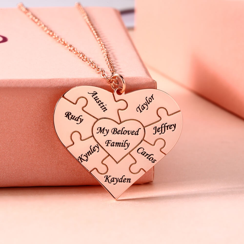 Collana personalizzata con puzzle a cuore 1-12 nomi