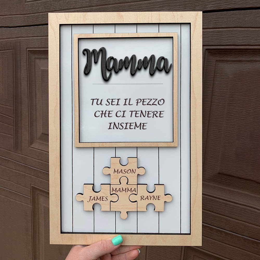 Regalo personalizzato per la festa della mamma, mamma, sei il pezzo che ci tiene insieme Puzzle pezzi Nome Sign Wall Decor