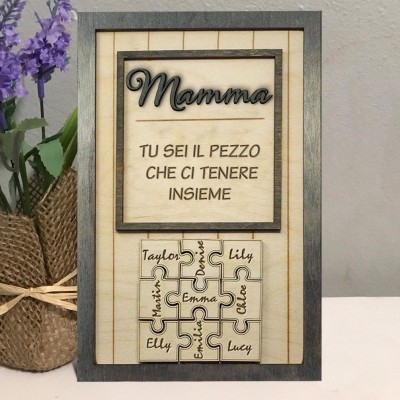 Regalo personalizzato per la festa della mamma, mamma, sei il pezzo che ci tiene insieme Puzzle pezzi Nome Sign Wall Decor