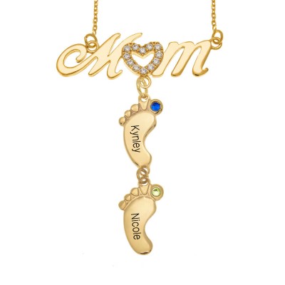 Collana personalizzata con 1-10 ciondoli BabyFeet Mom Name con Birthstone