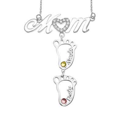 Collana in argento personalizzata 1-10 con nome di mamma di BabyFeet con Birthstone