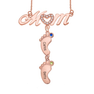 Collana personalizzata con nome di mamma 1-10 BabyFeet ciondoli con Birthstone