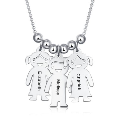 Collane personalizzate in argento con nome inciso con ciondolo per bambini da 1 a 10 bambini