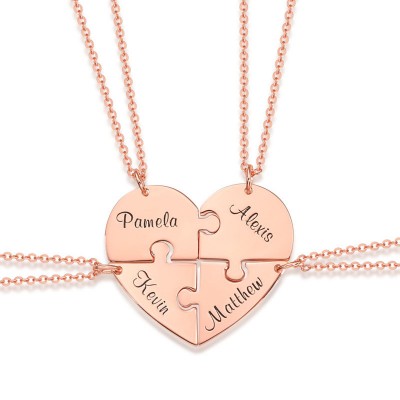 Collana con nome personalizzato a forma di cuore 1-7 pezzi placcatura in oro rosa 18 carati per la famiglia