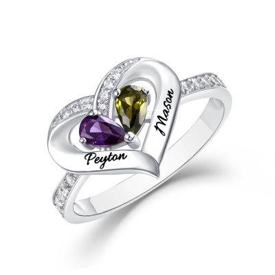 Anello in argento sterling S925 personalizzato con 2 nomi di coppia Birthstone per lei