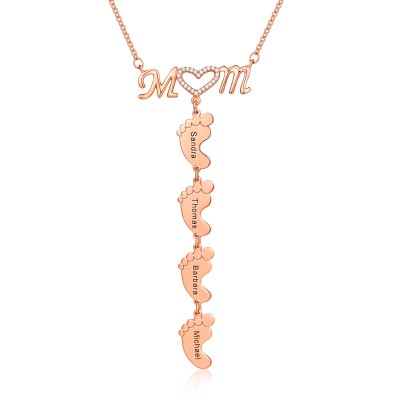 Placcatura in oro rosa 18 carati Collana personalizzata con ciondolo a forma di cuore di mamma 1-8 piedi di bambino con incisione