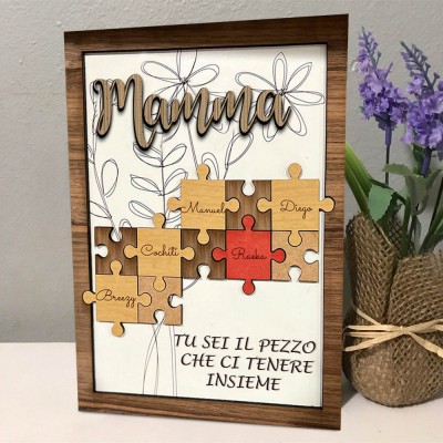 Regalo personalizzato per la festa della mamma, mamma, sei il pezzo che ci tiene insieme Puzzle pezzi Nome Sign Wall Decor