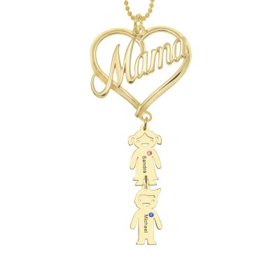 Collana Mama personalizzata con 1-10 nomi di bambini e pietre portafortuna per lei