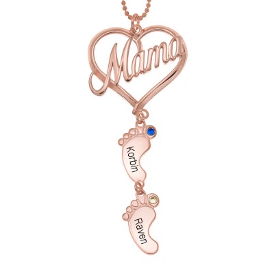 Collana personalizzata con nome di pietra del parto con ciondolo a forma di cuore di mamma 1-10 piedi di bambino