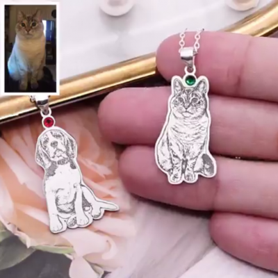 Collana personalizzata con foto di gatti e cani da compagnia con Birthstone