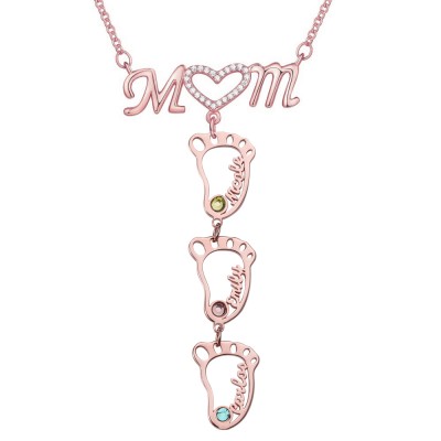 Collana personalizzata con nome di mamma di BabyFeet 1-10 con Birthstone