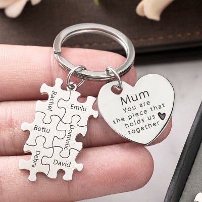 Portachiavi puzzle mamma personalizzato con incisione 1-20 nomi