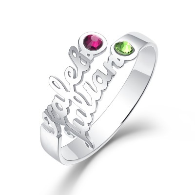 Anello con nome personalizzato in argento sterling S925 con pietra portafortuna