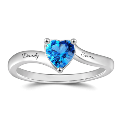 Anello di promessa personalizzato in argento sterling S925 con inciso Birthstone per lei