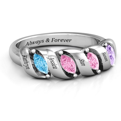 Anello in argento sterling S925 personalizzato a spirale con marquise Row Birthstone