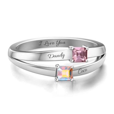 Anello di promessa personalizzato Birthstone in argento sterling S925 placcato in platino per lei