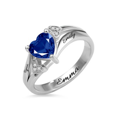 Anello di promessa di Birthstone di cuore inciso in argento sterling S925 per lei25