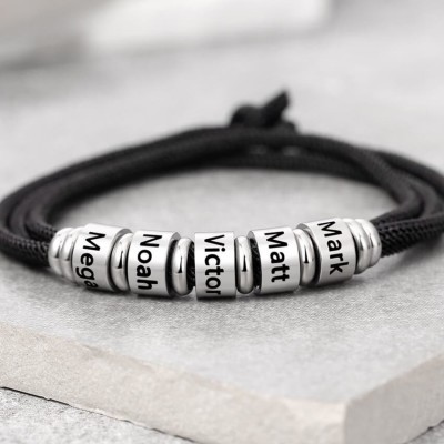 Bracciale da uomo con nome inciso personalizzato perline con 1-10 perline