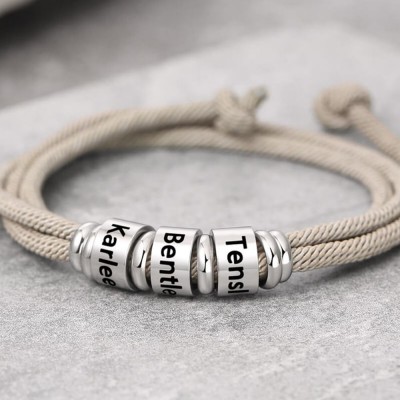 Bracciale da uomo con nome inciso personalizzato perline con 1-10 perline