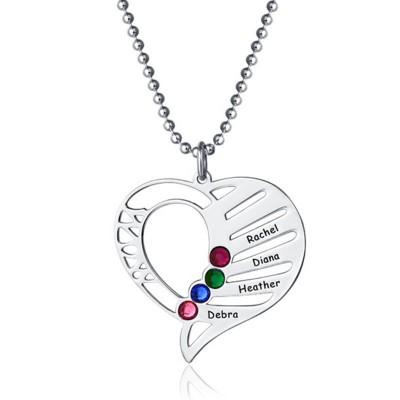 Collane personalizzate con nome inciso a forma di cuore d'amore con 1-6 pietre portafortuna