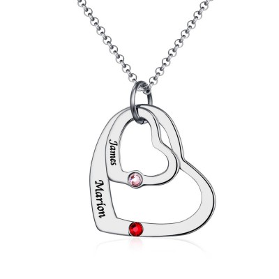 Collana con nomi cuore in cuore con pietra portafortuna