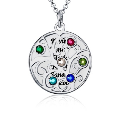 Collana con albero genealogico da incidere con 1-6 pietre portafortuna