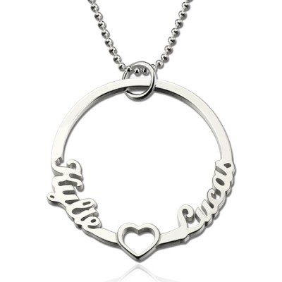 Collana personalizzata con nomi di amanti del cerchio con cuore in argento sterling