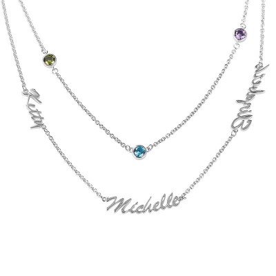 Collana con nome a strati personalizzato Birthstones con 1-6 nomi