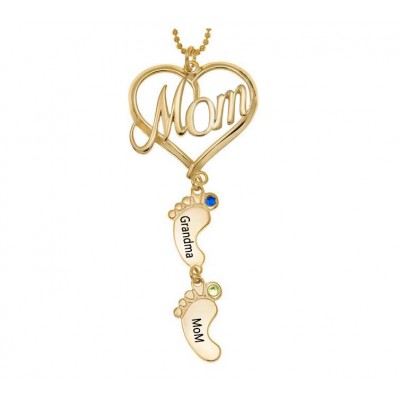 Collana personalizzata con nome di pietra del parto con ciondolo a forma di cuore di mamma 1-10 piedi di bambino