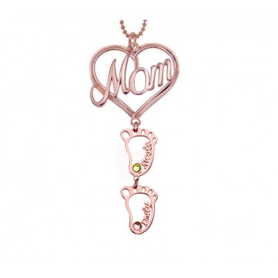 Collana personalizzata con nome in pietra portafortuna con ciondolo BabyFeet 1-10 MOM Heart personalizzato