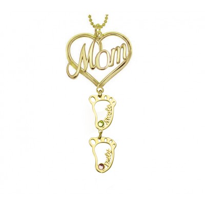 Collana personalizzata con nome in pietra portafortuna con ciondolo BabyFeet 1-10 MOM Heart personalizzato