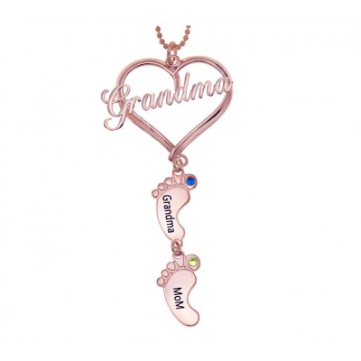 Collana personalizzata con nome di pietra portafortuna con ciondolo a forma di cuore della nonna 1-10 piedi di bambino