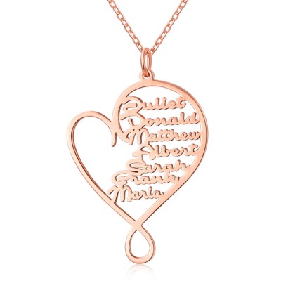 Collana con nome personalizzato Hug and Love Heart 1-8 placcato in oro rosa 18 carati