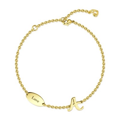 Bracciale con nome iniziale placcato in oro 14k