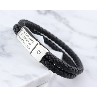 Bracciali in pelle personalizzati con nome inciso da uomo