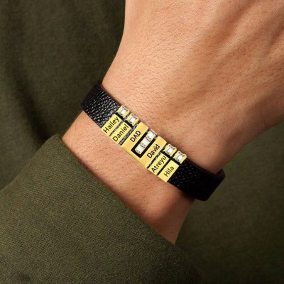 Regalo per la festa del papà Braccialetto in vera pelle intrecciata in famiglia con 1-12 perline piccole perline personalizzate