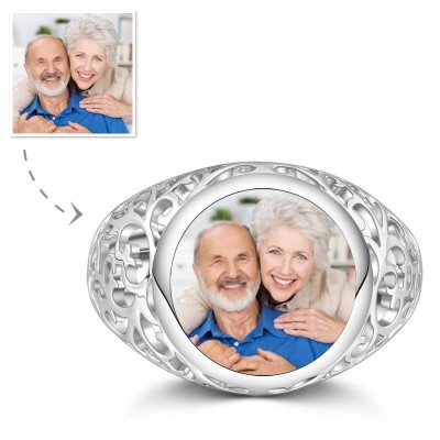 Anello con foto della mamma tondo personalizzato in argento sterling S925