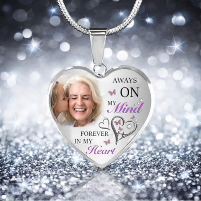 Always On My Mind Forever In My Heart Collana con foto commemorativa con incisione personalizzata del cuore