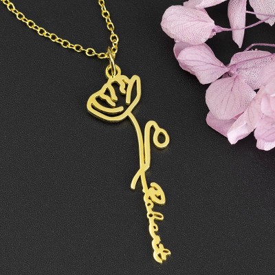 Collana personalizzata con nome floreale con regalo di fiori di nascita per lei