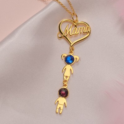 Ciondolo cuore mamma con ciondolo Birthstone 1-10 bambini