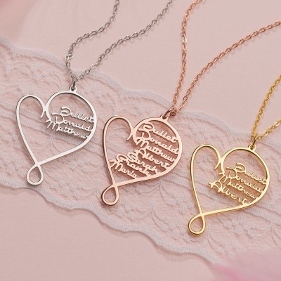 Collana personalizzata in argento con nome Hug and Love Heart con 1-8 nomi