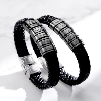 Bracciali in pelle con nome intrecciato con perline da uomo personalizzate con 1-10 perline