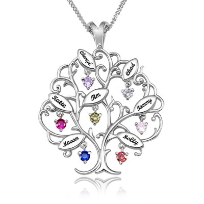 Collana personalizzata Birthstones Family Tree con 1-7 nomi