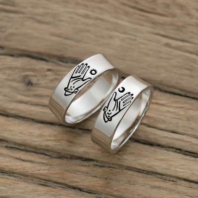 Anello coordinato personalizzato Sole e Luna Pianeti magici Set di 2