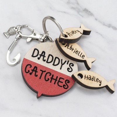 Portachiavi da pesca con incisione personalizzata 1-10 nome Daddy Dad Grampa's Catcher