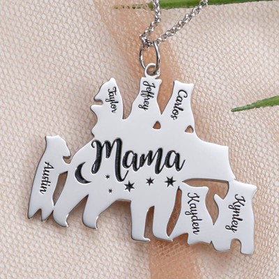 Collana personalizzata in argento con mamma orso 1-8 nomi per la festa della mamma