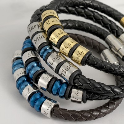 Bracciali in pelle con nome intrecciato di perline personalizzate con 1-10 perline