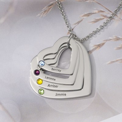 Collana personalizzata con nome a 1-6 cuori con regalo di Natale per la famiglia Birthstone