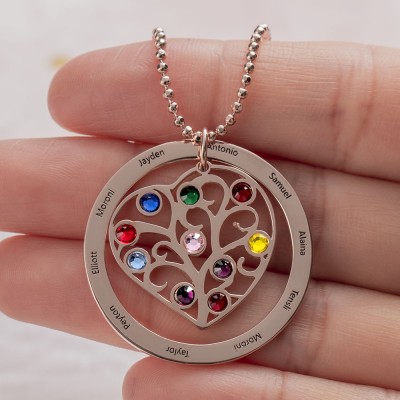 Collana personalizzata con nome del cuore della famiglia con regalo di Natale Birthstone